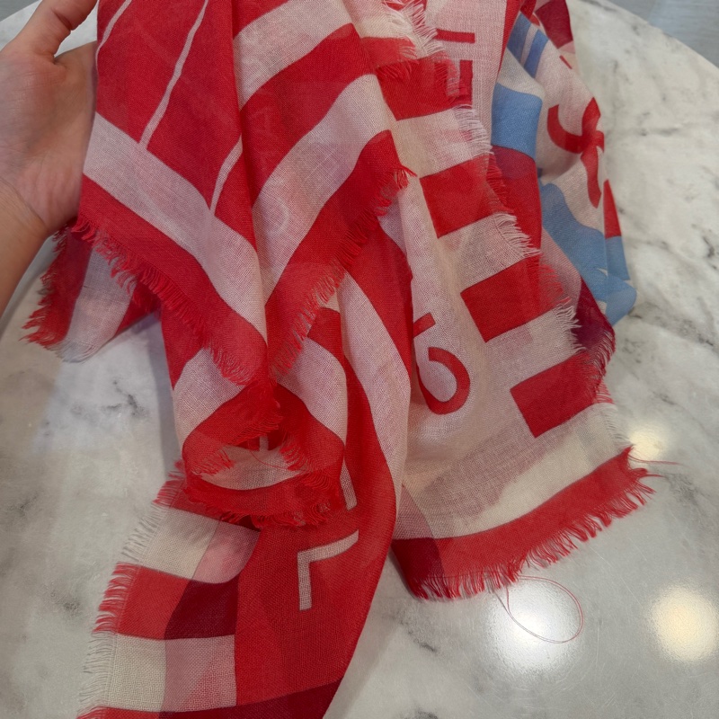 Chanel 紅白條紋克什米爾方巾-9