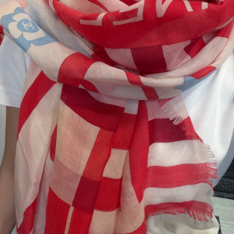 Chanel 紅白條紋克什米爾方巾-10