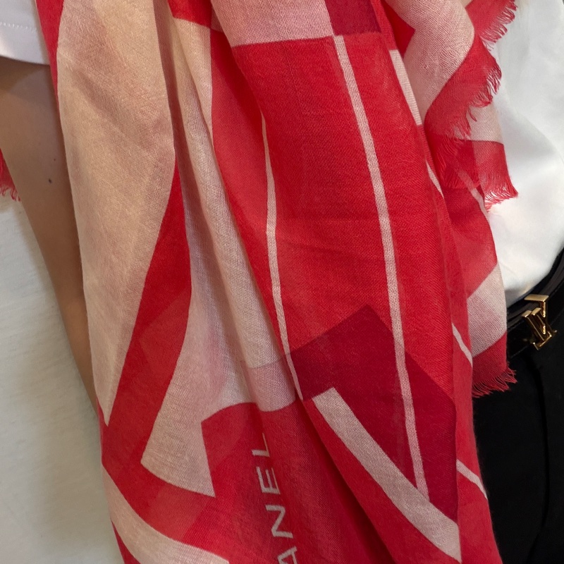 Chanel 紅白條紋克什米爾方巾-11