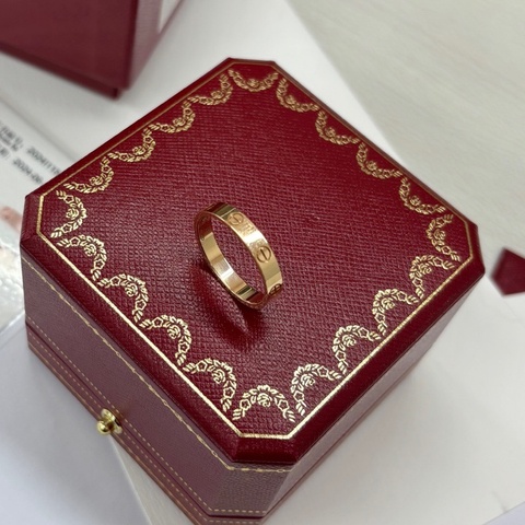 【全套】 Cartier 18K玫瑰金love窄版戒指