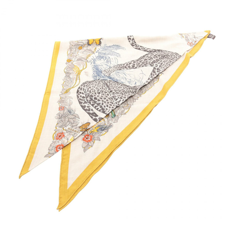 愛馬仕三角 Jean Jungle Love 絲巾披肩圍巾披肩真絲羊絨棕色二手-0