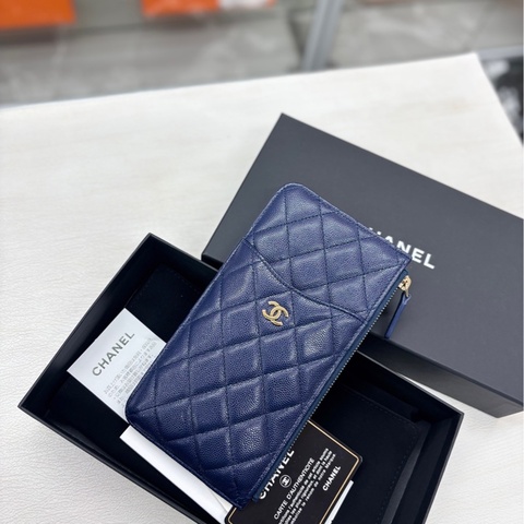 【99新】 Chanel 深海軍藍荔枝牛皮手拿包 錢包卡包