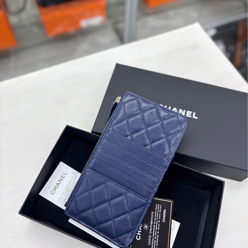 【99新】 Chanel 深海軍藍荔枝牛皮手拿包 錢包卡包-1
