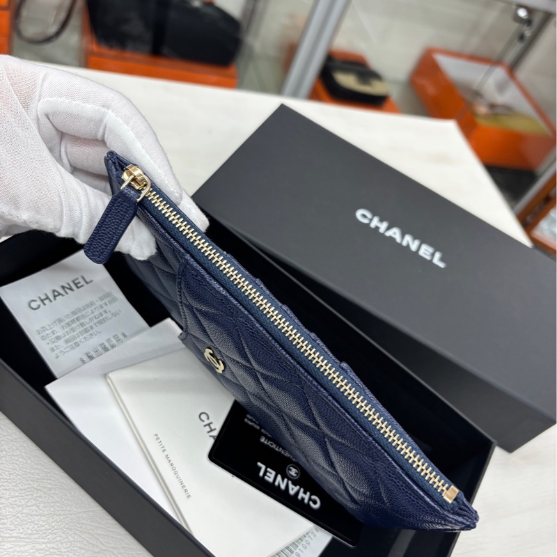 【99新】 Chanel 深海軍藍荔枝牛皮手拿包 錢包卡包-2