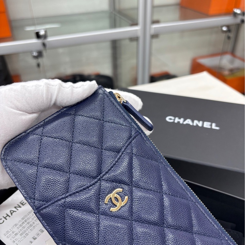 【99新】 Chanel 深海軍藍荔枝牛皮手拿包 錢包卡包-3
