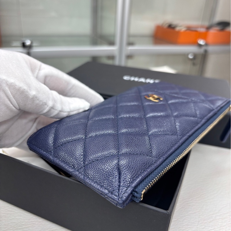【99新】 Chanel 深海軍藍荔枝牛皮手拿包 錢包卡包-5