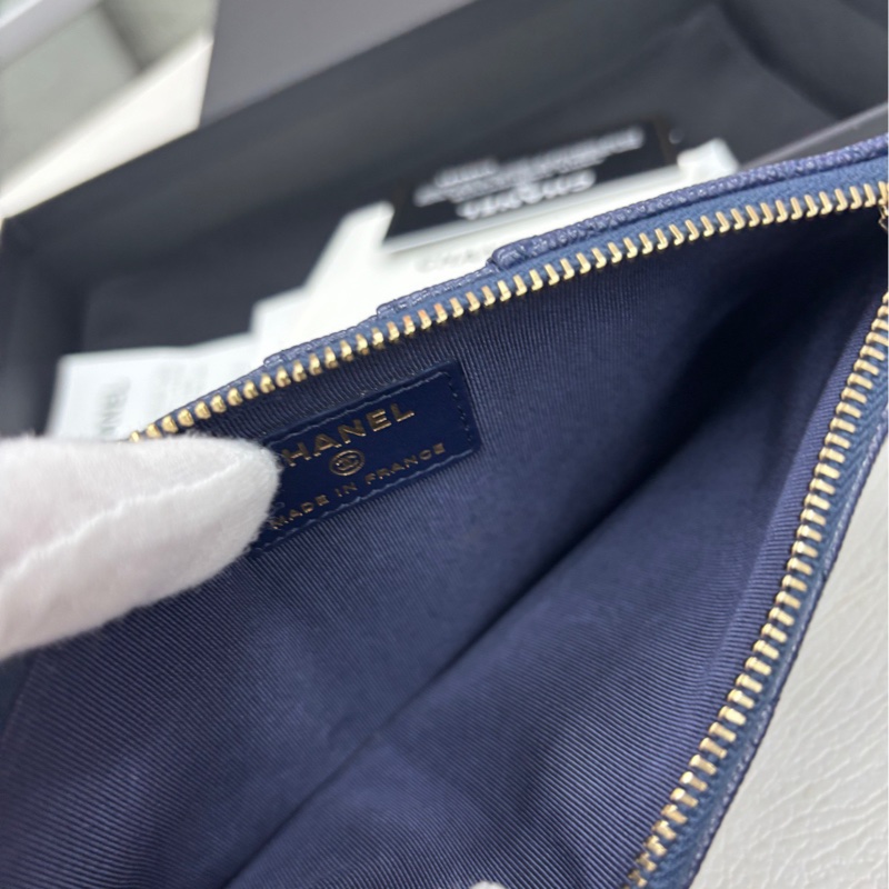 【99新】 Chanel 深海軍藍荔枝牛皮手拿包 錢包卡包-6