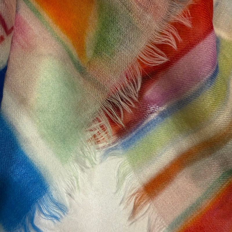 Chanel 紫白黃綠毛圖案克什米爾方巾-4