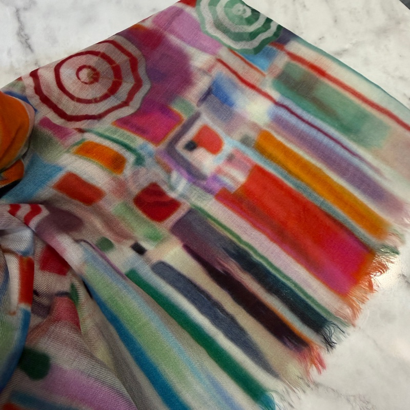 Chanel 紫白黃綠毛圖案克什米爾方巾-5