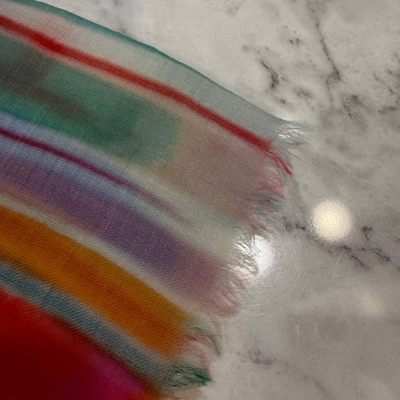 Chanel 紫白黃綠毛圖案克什米爾方巾-6