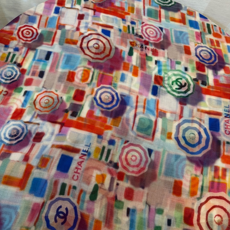 Chanel 紫白黃綠毛圖案克什米爾方巾-7