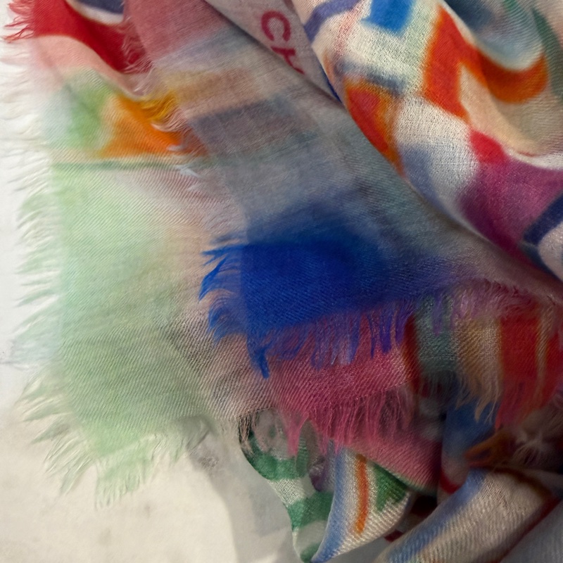 Chanel 紫白黃綠毛圖案克什米爾方巾-8