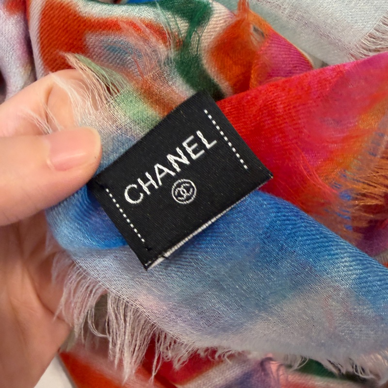 Chanel 紫白黃綠毛圖案克什米爾方巾-9