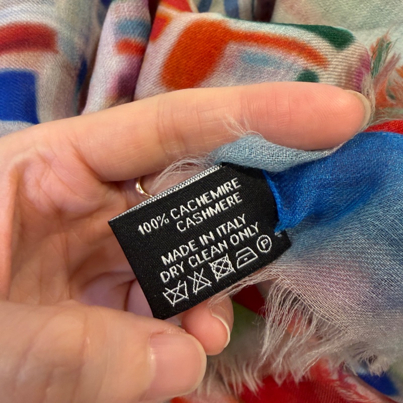 Chanel 紫白黃綠毛圖案克什米爾方巾-10