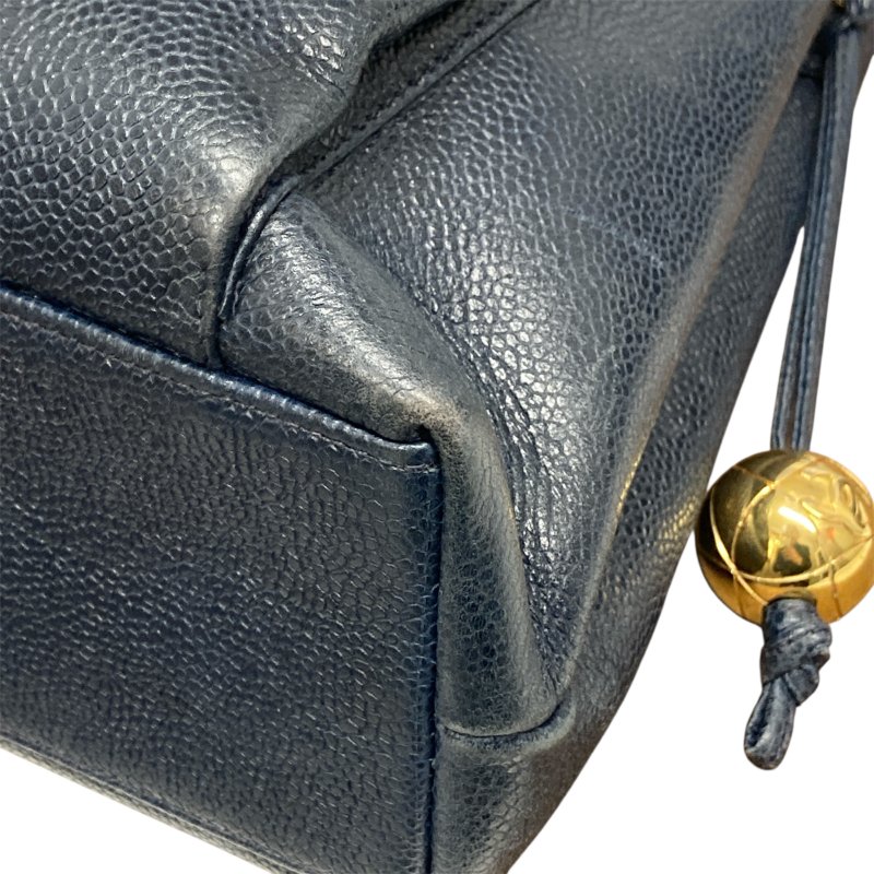 CHANEL 香奈兒 金球托特包 荔枝牛皮 深藍色 金釦-8