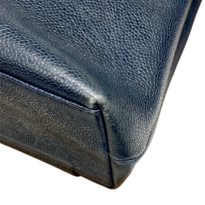 CHANEL 香奈兒 金球托特包 荔枝牛皮 深藍色 金釦-10