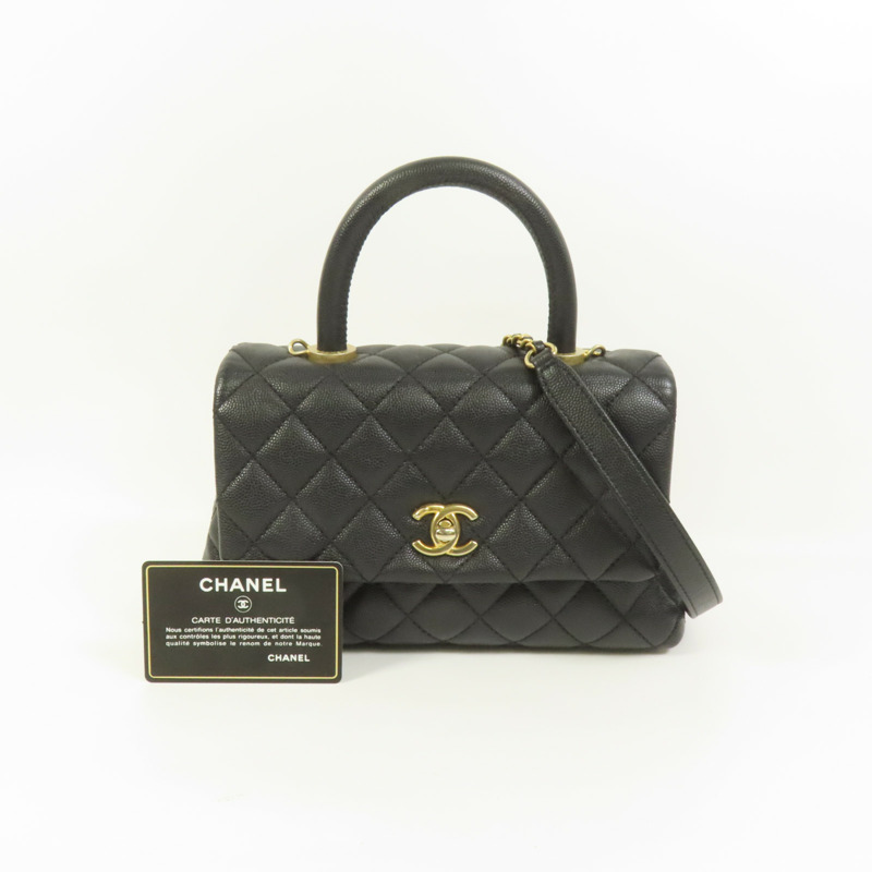 CHANEL 牛皮皮革Coco Handle Small金扣鏈帶手挽肩背兩用袋-10