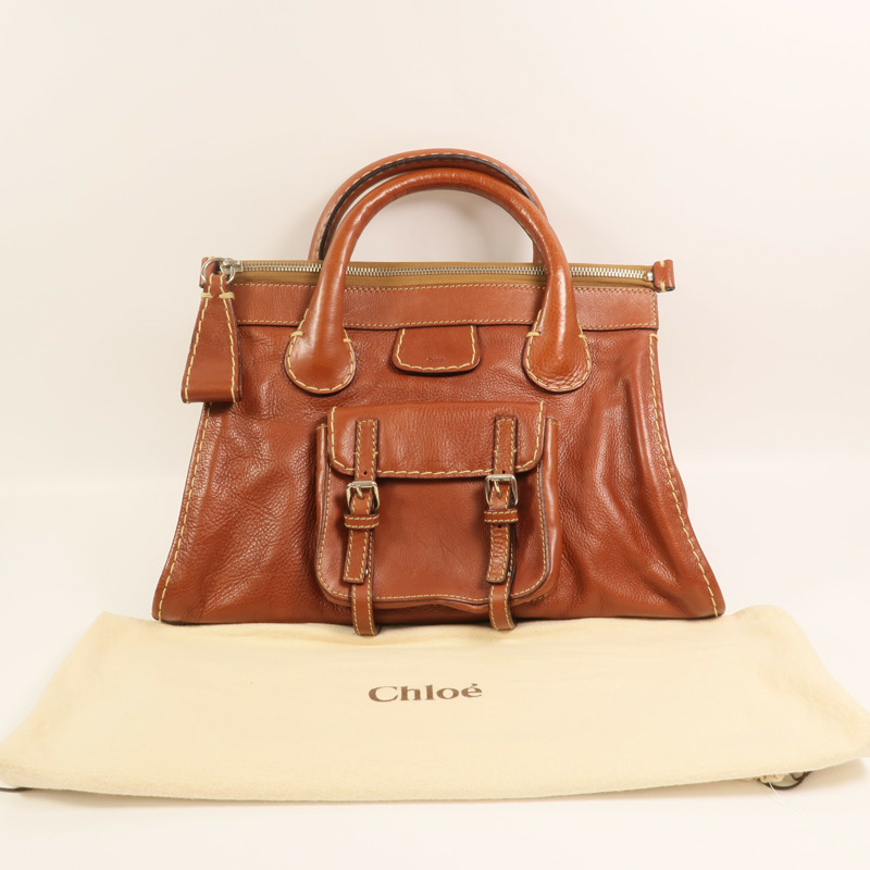 Chloe 牛皮皮革Hand Bag銀扣手挽袋-9