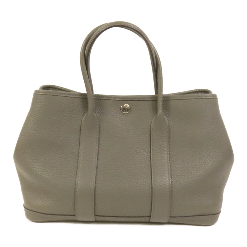 HERMES Negonda皮革Garden Party TPM銀扣手挽袋Gris Meyer-1