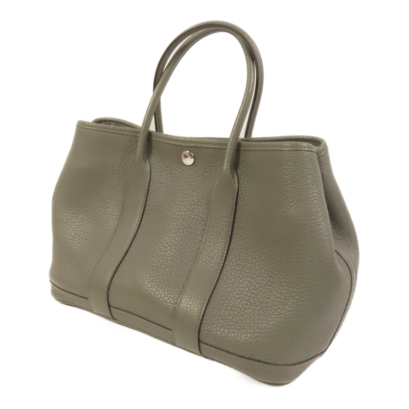 HERMES Negonda皮革Garden Party TPM銀扣手挽袋Gris Meyer-2