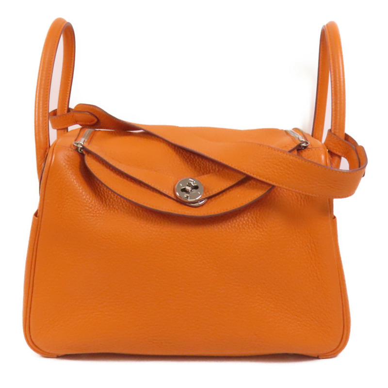 HERMES Clemence皮革Lindy 30銀扣手挽肩背兩用袋Orange-0