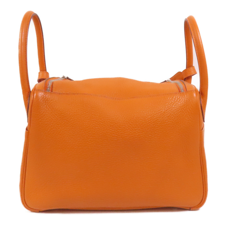 HERMES Clemence皮革Lindy 30銀扣手挽肩背兩用袋Orange-1