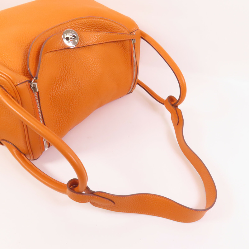 HERMES Clemence皮革Lindy 30銀扣手挽肩背兩用袋Orange-4