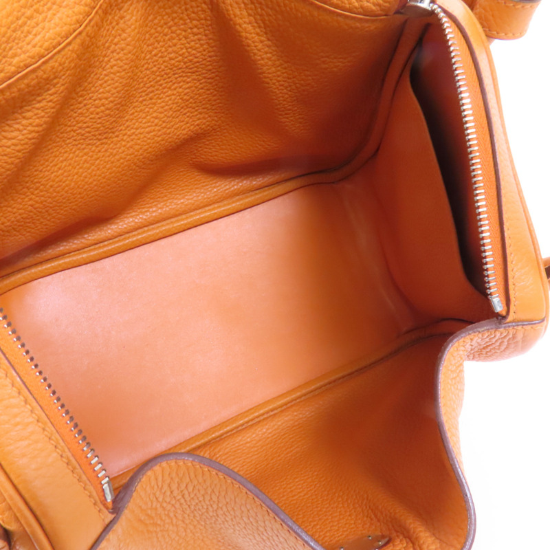 HERMES Clemence皮革Lindy 30銀扣手挽肩背兩用袋Orange-5