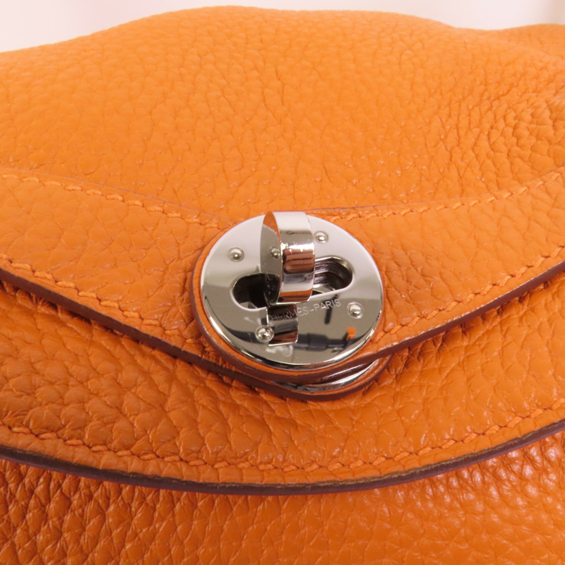HERMES Clemence皮革Lindy 30銀扣手挽肩背兩用袋Orange-6