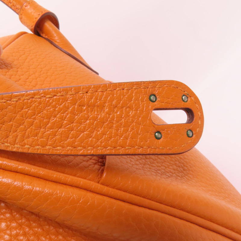 HERMES Clemence皮革Lindy 30銀扣手挽肩背兩用袋Orange-7