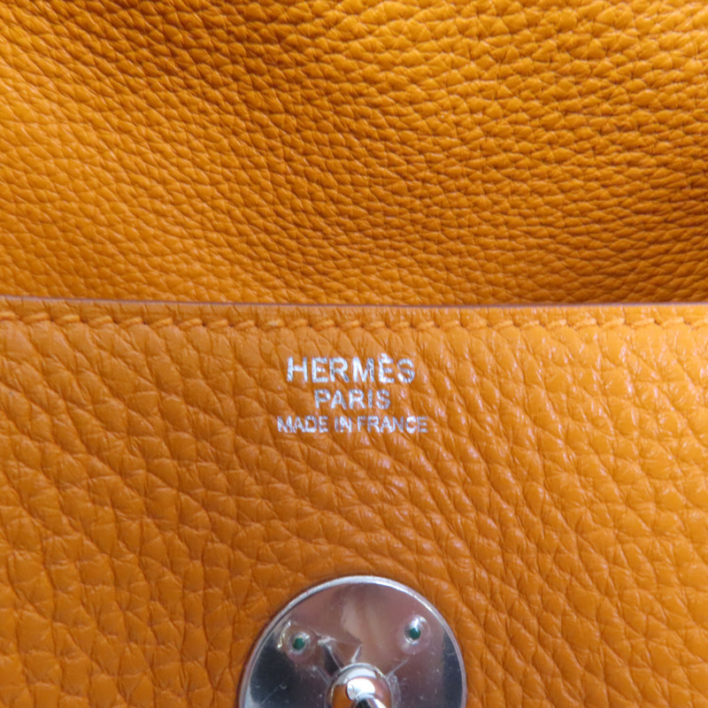 HERMES Clemence皮革Lindy 30銀扣手挽肩背兩用袋Orange-8