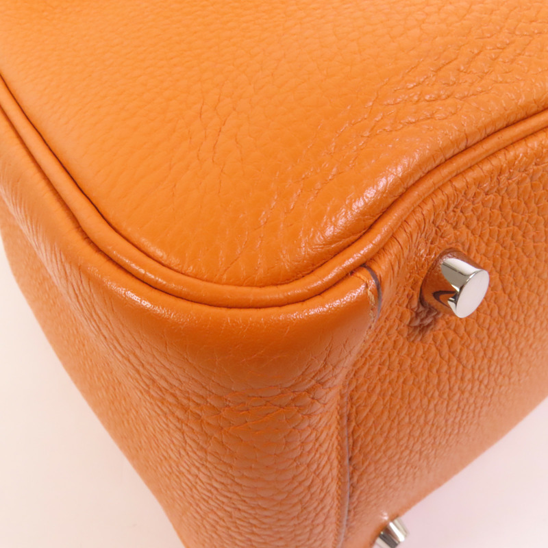 HERMES Clemence皮革Lindy 30銀扣手挽肩背兩用袋Orange-10