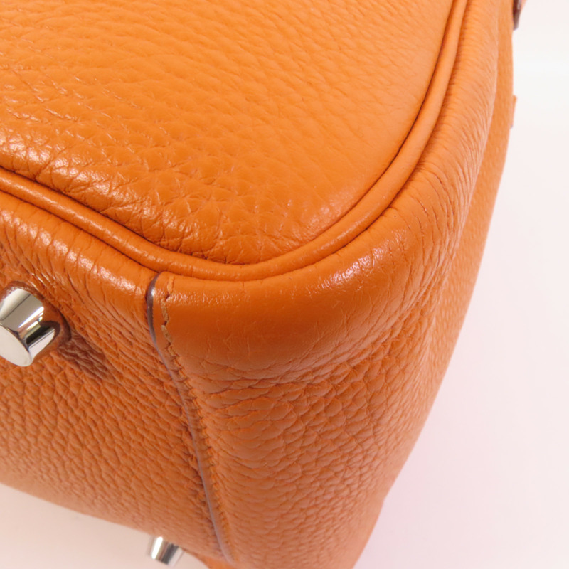 HERMES Clemence皮革Lindy 30銀扣手挽肩背兩用袋Orange-11