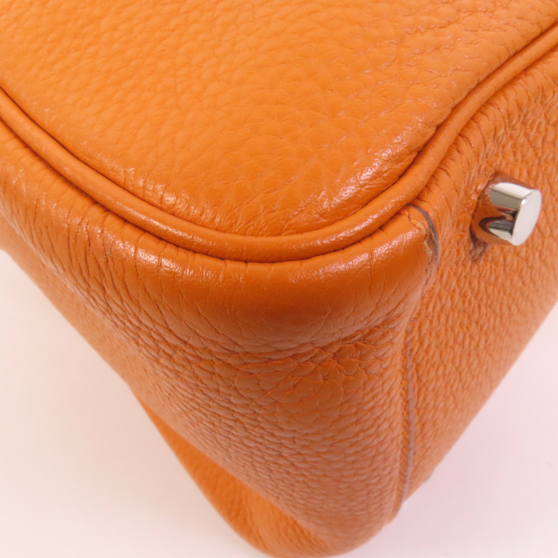 HERMES Clemence皮革Lindy 30銀扣手挽肩背兩用袋Orange-12
