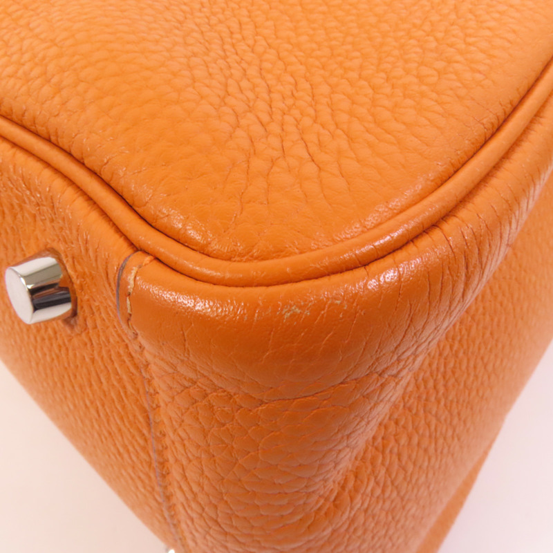 HERMES Clemence皮革Lindy 30銀扣手挽肩背兩用袋Orange-13