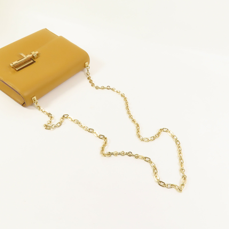 HERMES Tadelakt皮革Verrou Mini金扣鏈帶肩背袋Sesame-4