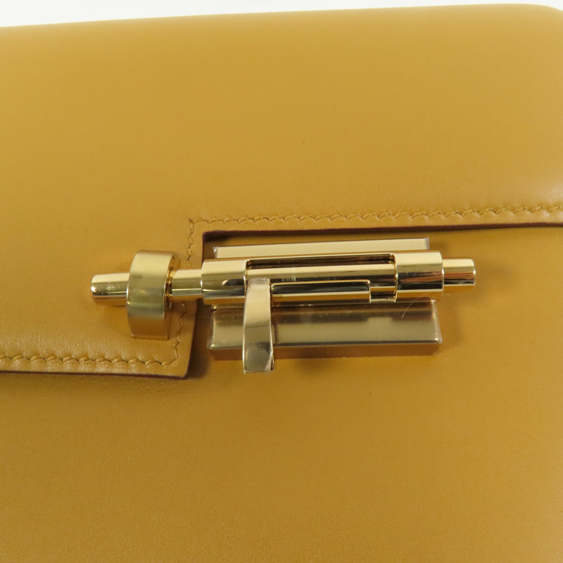 HERMES Tadelakt皮革Verrou Mini金扣鏈帶肩背袋Sesame-5