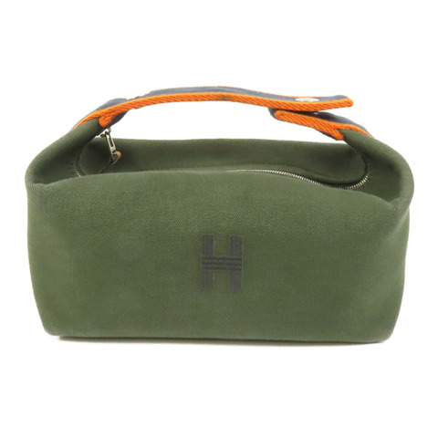 HERMES 帆布Bride-A-Brac Small銀扣手挽袋