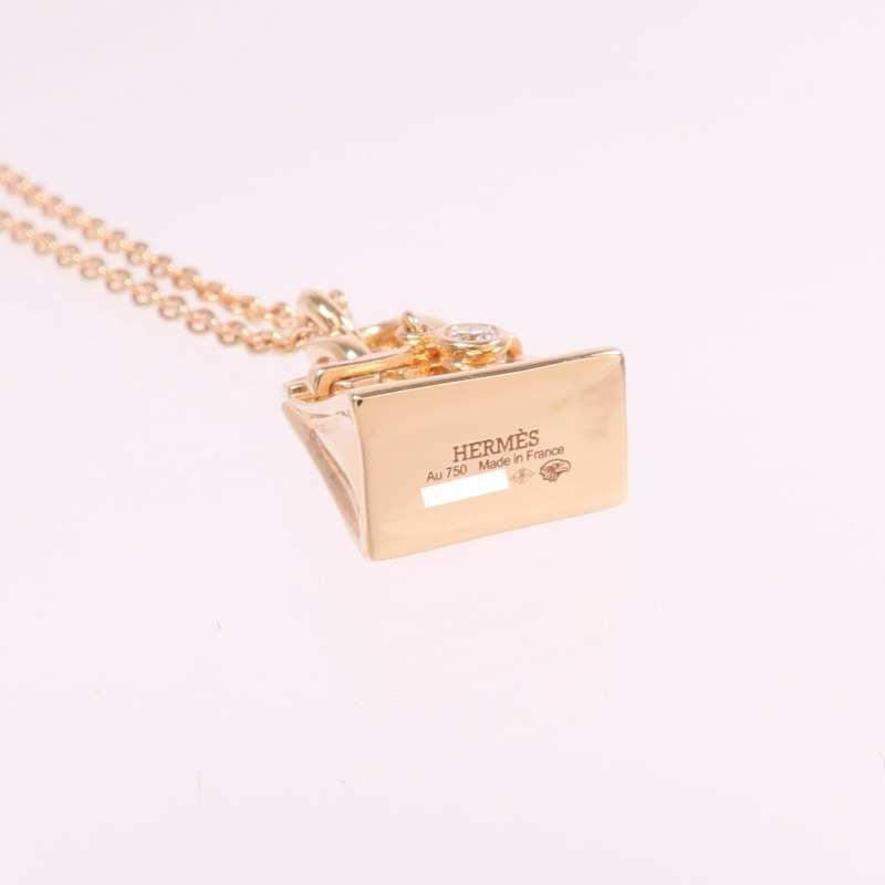 HERMES 18K玫瑰金Amulettes Birkin Diamond Pendant鑽石項鍊-6