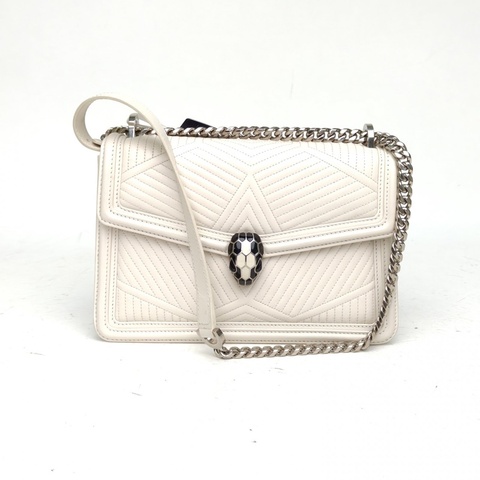 BVLGARI SerpentiDiamondBlast蛇頭包情人節限定白色羊皮肩背包