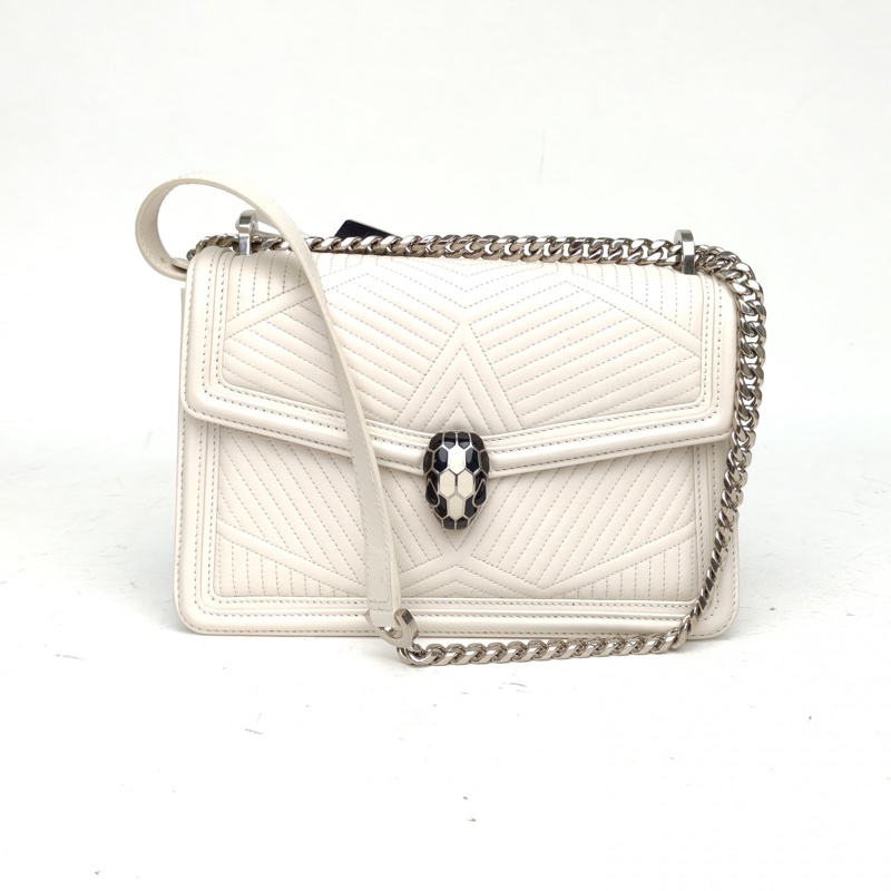 BVLGARI SerpentiDiamondBlast蛇頭包情人節限定白色羊皮肩背包-0