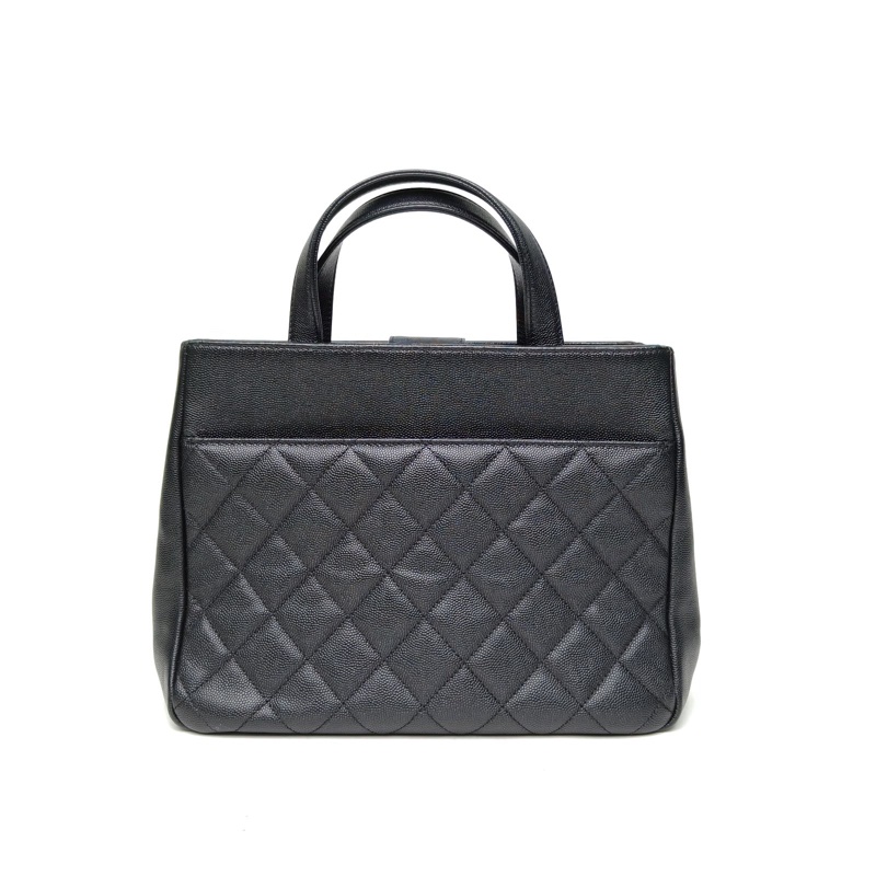 CHANEL 黑色荔枝牛皮25開金扣BusinessAffinity口蓋郵差包手提托特包-2