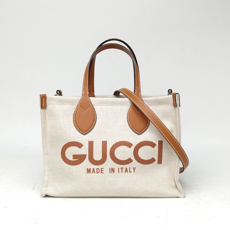 GUCCI 拼色帆布銀扣單肩包-0