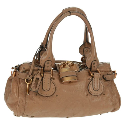 Chloe Paddington 手提包，棕色、金色、銀色皮革，正品 BA10547SV