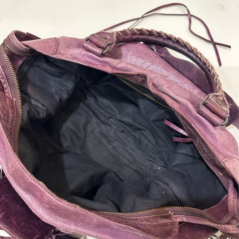 巴黎世家紫色經典機車包city 復古色卯釘-14