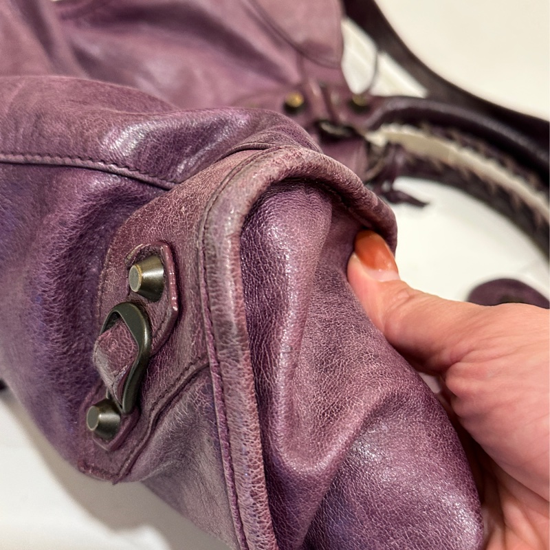 巴黎世家紫色經典機車包city 復古色卯釘-16