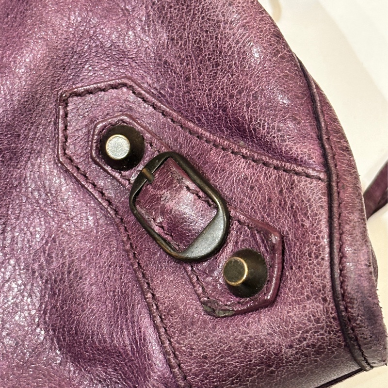 巴黎世家紫色經典機車包city 復古色卯釘-17