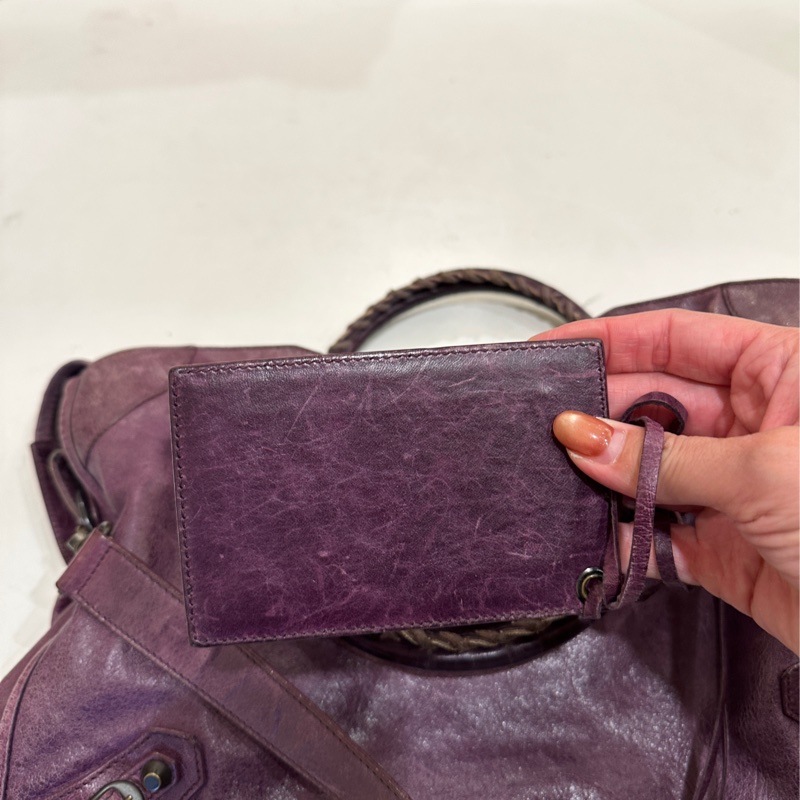 巴黎世家紫色經典機車包city 復古色卯釘-25