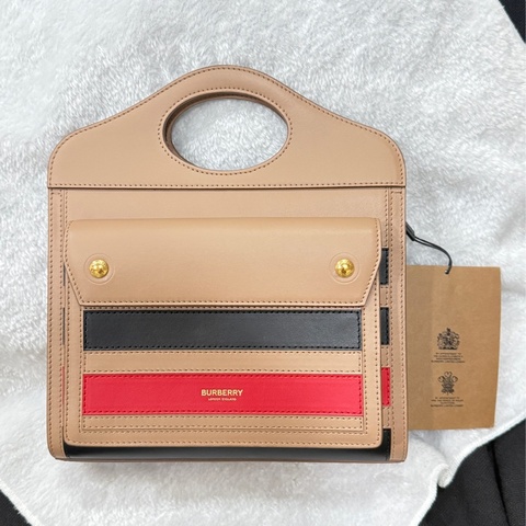 全新 BURBERRY 全皮 焦糖 奶茶 三色斜背手提兩用包 8036791 POCKET BAG