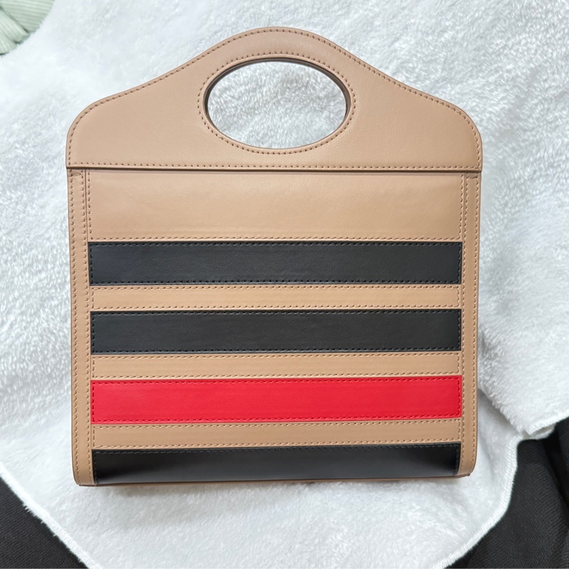 全新 BURBERRY 全皮 焦糖 奶茶 三色斜背手提兩用包 8036791 POCKET BAG-7